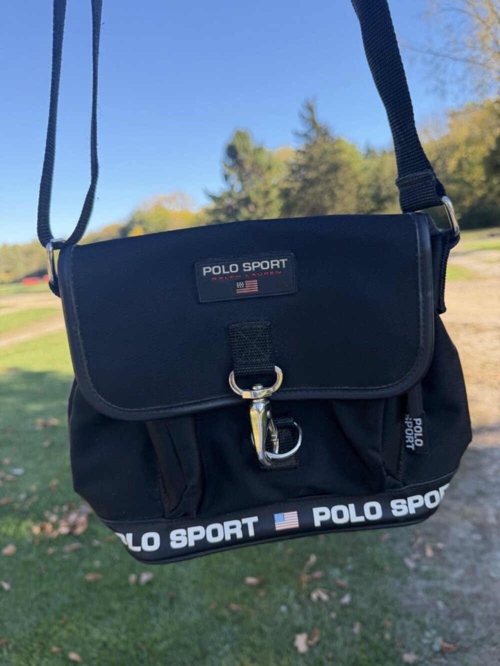 Vintage 90s Polo Sport Ralph Lauren black nylon logo shoulder crossbody bag